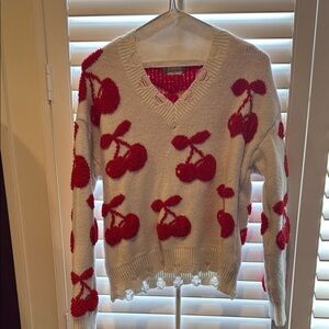 Cherry Patterned Sweater - White and Red